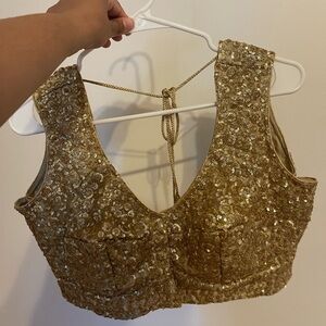 Gold sari blouse with front hook L/XL chest size 42 inches